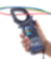clamp multimeter taking measurements of current